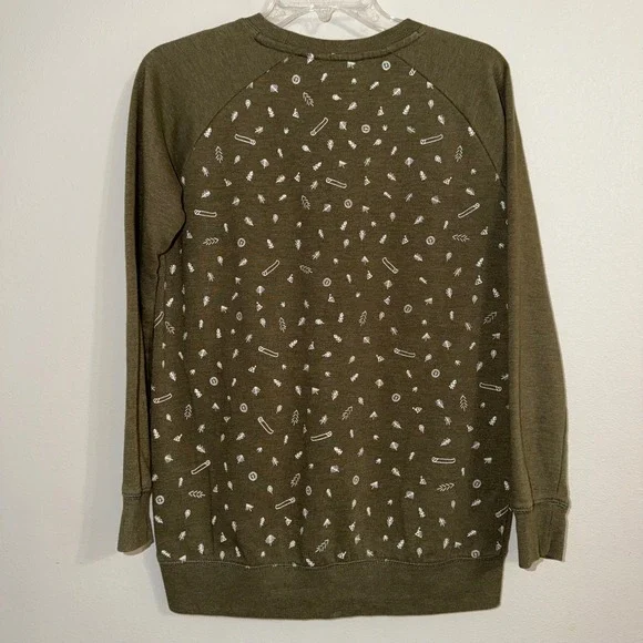 Tentree Womens Small Olive Green Nature Print Raglan Sweatshirt Organic Cotton - Picture 10 of 13